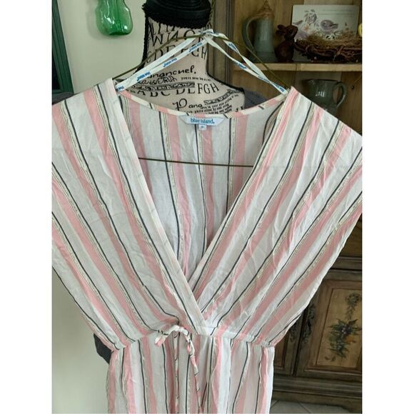 Blue Island Rose Pink White & Gold Metallic Thread Striped Maxi Dress - Picture 2 of 9